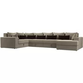 П-образный диван Майами оттоманка справа (микровельвет бежевый, подушки микровельвет Беж/кор/беж) Лига Диванов 114790