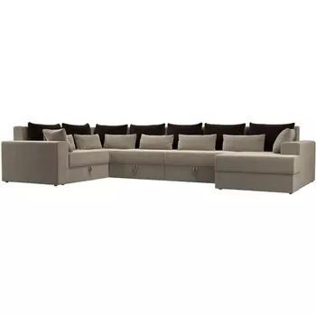 П-образный диван Майами оттоманка справа (микровельвет бежевый, подушки микровельвет КОР/беж/беж) Лига Диванов 114807