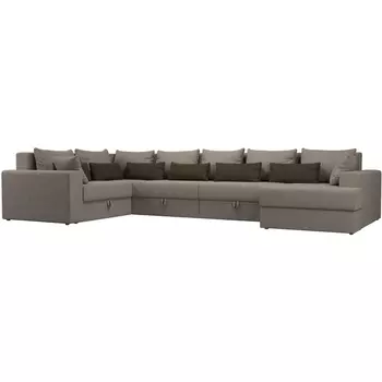 П-образный диван Майами оттоманка справа (рогожка бежевая, подушки рогожка БЕЖ/кор/беж) Лига Диванов 114798