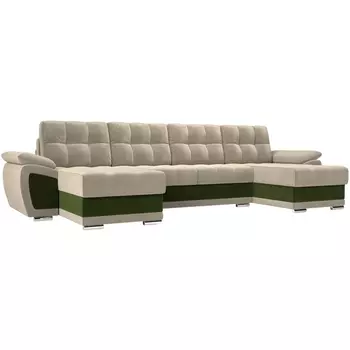П-образный диван Нэстор (основа микровельвет бежевый, компаньон микровельвет зеленый) Лига Диванов 109936