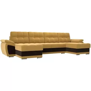 П-образный диван Нэстор (основа микровельвет желтый, компаньон микровельвет коричневый) Лига Диванов 109938