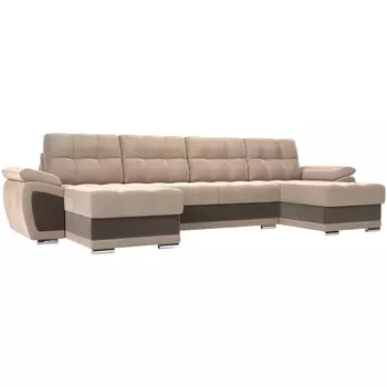 П-образный диван Нэстор (основа велюр бежевый, компаньон велюр коричневый) Лига Диванов 31528