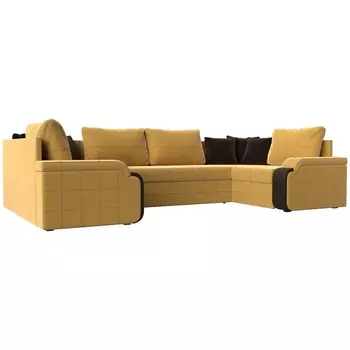 П-образный диван Николь (микровельвет желтый, вставка экокожа коричневая, подушки микровельвет ЖЕЛ/кор) Лига Диванов 113280