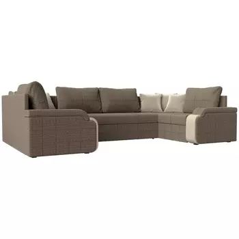 П-образный диван Николь (рогожка Корфу 03, вставка экокожа бежевая, подушки рогожка К-03/ микровельвет беж) Лига Диванов 113284