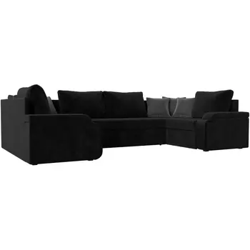 П-образный диван Николь (Велюр,Экокожа/Черный) Лига Диванов 117006