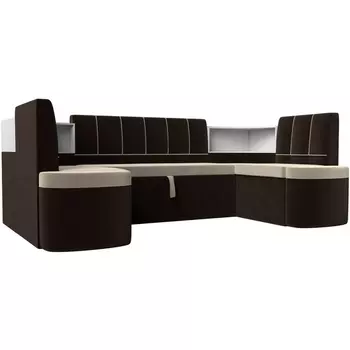 П-образный диван Тефида (основа микровельвет бежевый, компаньон микровельвет коричневый) Лига Диванов 114211