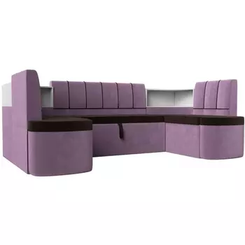 П-образный диван Тефида (основа микровельвет коричневый, компаньон микровельвет коралловый) Лига Диванов 114216