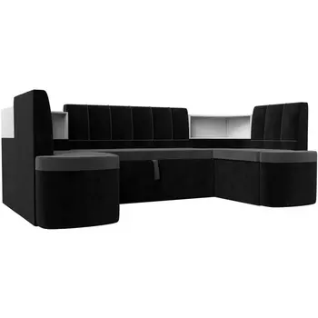 П-образный диван Тефида (основа велюр серый, компаньон велюр черный) Лига Диванов 114206