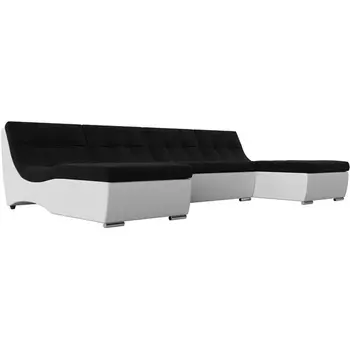 П-образный модульный диван Монреаль (основа микровельвет черный, компаньон экокожа белая) Лига Диванов 111565