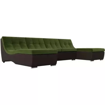 П-образный модульный диван Монреаль (основа микровельвет зеленый, компаньон экокожа коричневая) Лига Диванов 111559