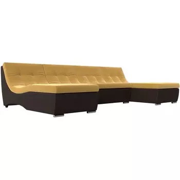 П-образный модульный диван Монреаль (основа микровельвет желтый, компаньон экокожа коричневая) Лига Диванов 111558
