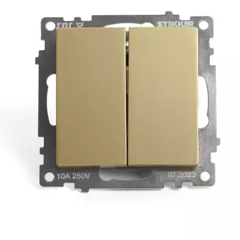 Переключатель двухклавишный (золото) Stekker Катрин 49220