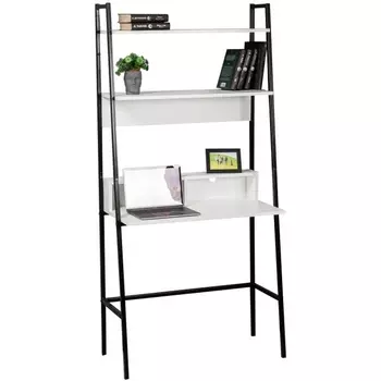 Письменный стол Woodville Минден с надстройкой белое тиснение / черный 553627