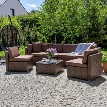 Плетеный модульный диван YR822BB-Brown/Brown Afina