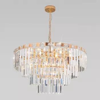Подвесная каскадная люстра хрусталь 10130/10 золото Eurosvet Elegante (Умный дом, Алиса, WiFi, голосовое управление)