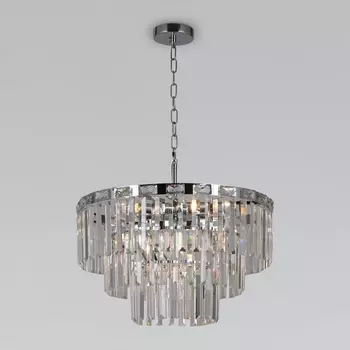 Подвесная каскадная люстра хрусталь 10130/8 хром Eurosvet Elegante (Умный дом, Алиса, WiFi, голосовое управление)