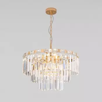 Подвесная каскадная люстра хрусталь 10130/8 золото Eurosvet Elegante (Умный дом, Алиса, WiFi, голосовое управление)