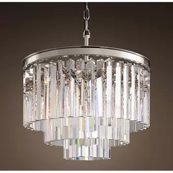 Подвесная люстра Rh 1920S Odeon Clear Glass Fringe 3-Tier Chandelier Nickel 36 См ImperiumLoft 40,1539 (191624-22)