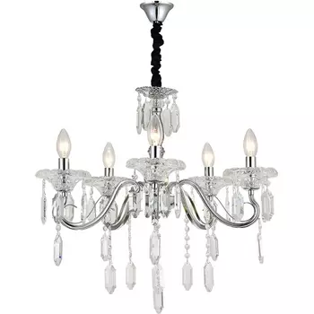 Подвесная люстра Escada Fantail 2111/5P Chrome 5x40Вт E14, металл/хрусталь, хром/прозрачный подсвечник с подвесками