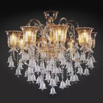 Подвесная люстра муранское стекло в виде колокольчика MD1102709-8B Illuminati MOOLLONA gold с подвесками