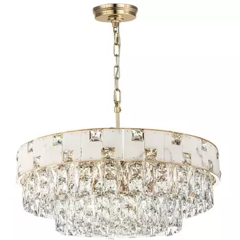 Подвесная люстра Odeon Light Chessi 5076/10 золото/прозрачный/белый/металл/хрусталь/алебастр E14 12*40W с подвесками