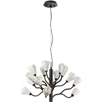 Подвесная люстра Odeon Light Gardi 5090/15 черный матовый/белый/фарфор G4 LED 15*5W с цветами