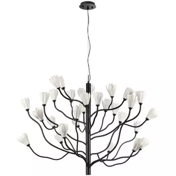 Подвесная люстра Odeon Light Gardi 5090/30 черный матовый/белый/фарфор G4 LED 30*5W с цветами