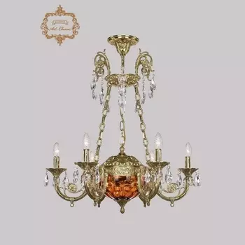 Подвесная люстра с хрустальными подвесками Art Classic 31.44 31.44.6.KR175SP.250IT.G.Sp.Amber.1E