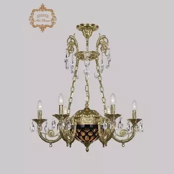 Подвесная люстра с хрустальными подвесками Art Classic 31.44 31.44.6.KR175SP.250IT.G.Sp.Amber.Blue.1E