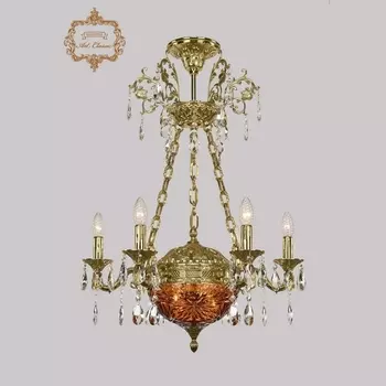 Подвесная люстра с хрустальными подвесками Art Classic 31.51 31.51.6.CK125SP.250SP.G.Sp.Amber.1A