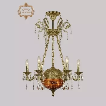 Подвесная люстра с хрустальными подвесками Art Classic 31.51 31.51.6.CK125SP.250SP.G.Sp.Amber.1B