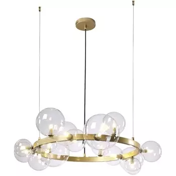 Подвесная люстра светодиодная Crystal Lux AGATA SP15 V2 GOLD/TRANSPARENTE (плафоны шарики)