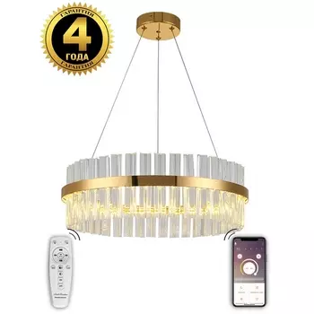 Подвесная люстра светодиодная хрустальная с пультом и управлением смартфоном регулировка яркости цветовой температуры ночной режим таймер 83010 Natali Kovaltseva INNOVATION STYLE