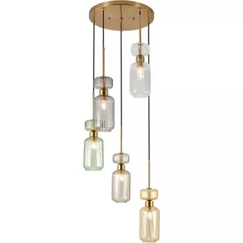 Подвесной светильник Escada Gloss 1141/5S CL/BG/GN/SM/AM 5x60 E14, металл/стекло, античная медь