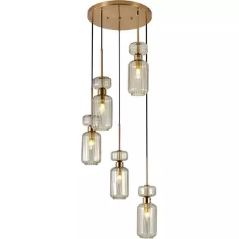 Подвесной светильник Escada Подвесной светильник Escada Gloss 1141/5S Beige 5x60 E14, металл/стекло, античная медь/бежевый