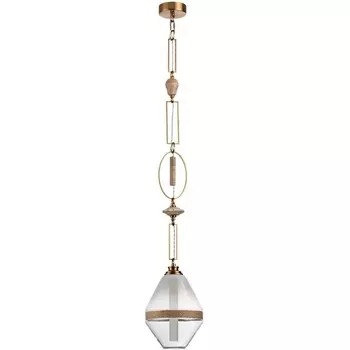 Подвесной светильник Odeon Light Krema 5441/1A сатинированн.латунь/прозрачн./металл/стекло/травертин/веревка G9 LED 6W с подвесками