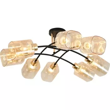 Потолочная люстра Escada Ike 6x40Вт E27, металл/стекло, черный/золото, янтарный