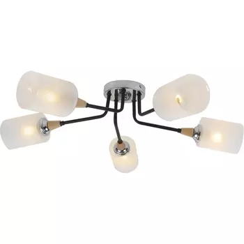 Потолочная люстра Escada Mattiola 2101/5P 5x60Вт E27, металл/стекло, хром/черный/дерево, матовый плафон