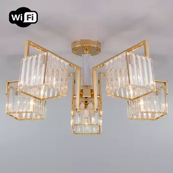 Потолочная люстра хрустальная с управлением смартфоном 10126/5 Eurosvet April золото