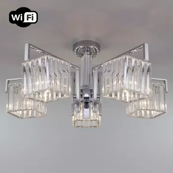 Потолочная люстра хрустальная с управлением смартфоном 10126/5 Eurosvet April хром