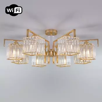 Потолочная люстра хрустальная с управлением смартфоном 10126/8 Eurosvet April золото