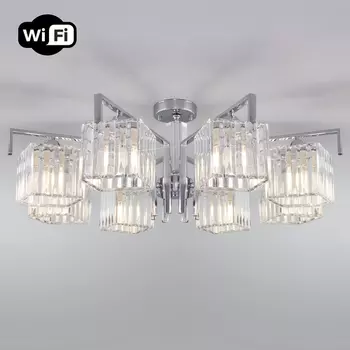 Потолочная люстра хрустальная с управлением смартфоном 10126/8 Eurosvet April хром