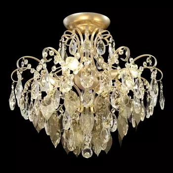 Потолочная люстра на штанге Crystal Lux ESMIRALDA PL4 GOLD листья с подвесками