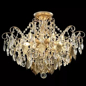Потолочная люстра на штанге Crystal Lux ESMIRALDA PL6 GOLD листья с подвесками