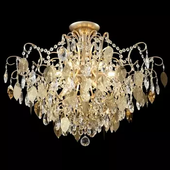 Потолочная люстра на штанге Crystal Lux ESMIRALDA PL9 GOLD листья с подвесками