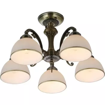 Потолочная люстра на штанге Escada Ballad 2134/5P Bronze 5x40Вт E27, металл/стекло/хрусталь, бронза, белый матовый плафон