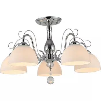 Потолочная люстра на штанге Escada Essay 5x40Вт E27, металл/стекло/хрусталь, хром, белый матовый плафон