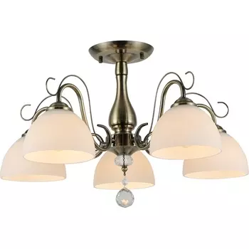 Потолочная люстра на штанге Escada Essay 5x40Вт E27, металл/стекло/хрусталь, бронза, белый матовый плафон