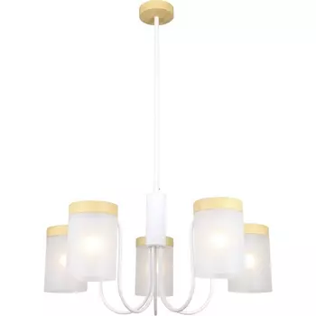 Потолочная люстра на штанге Escada Harmony 5x40Вт E14, металл/стекло, белый/дерево, матовый плафон