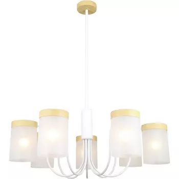 Потолочная люстра на штанге Escada Harmony 7x40Вт E14, металл/стекло, белый/дерево, матовый плафон